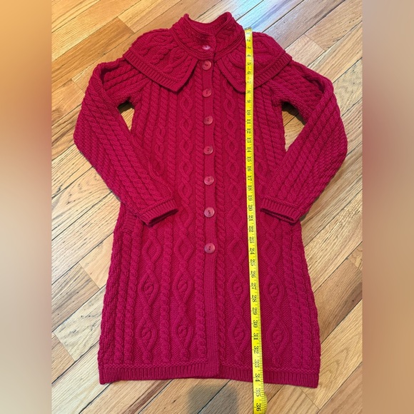 Aran Crafts Ireland Merino Wool Cable Knit Long Cardigan Red Women’s Sz XS NWOT - Picture 12 of 13